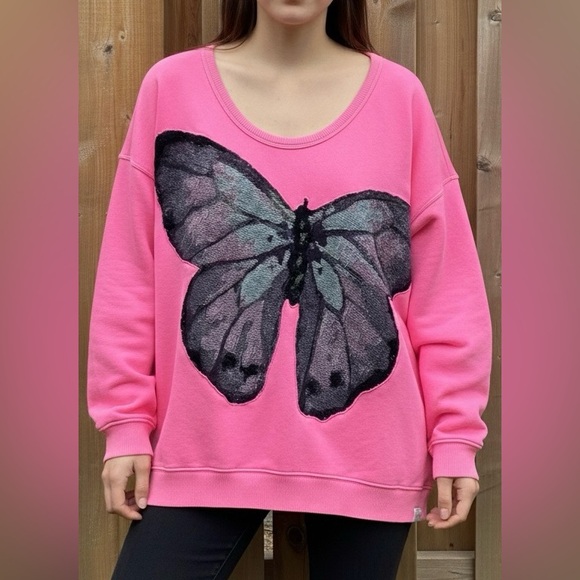aerie Tops - AERIE Oversized Upcycled Butterfly Tapestry Patch Sweatshirt - Size Large